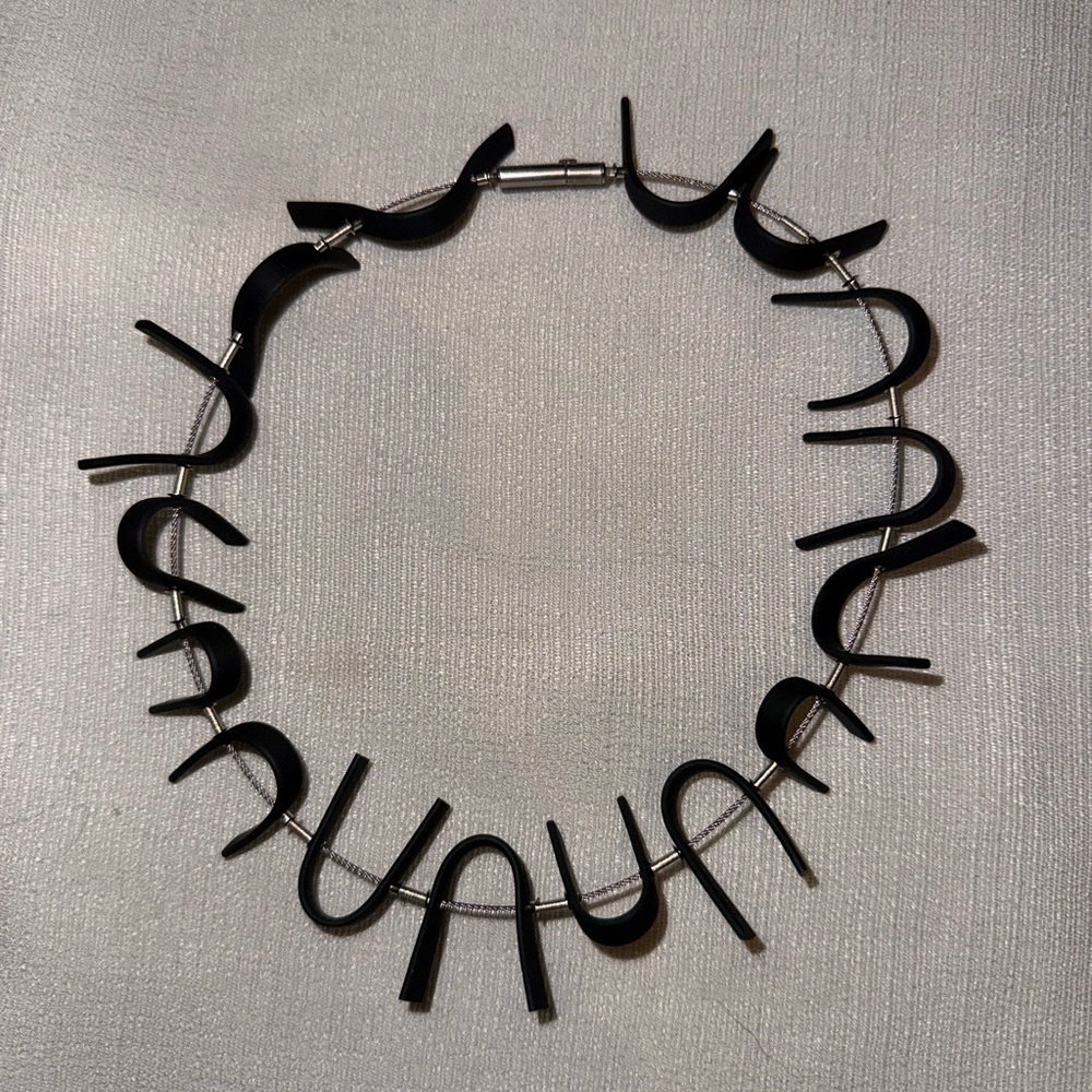 Contemporary Recycled Rubber and Silver Necklace